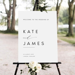 Modello di cartello di benvenuto per matrimonio, Benvenuto nel nostro poster di matrimonio, Poster di benvenuto con testo, Modifica con TEMPLETT, #KATE