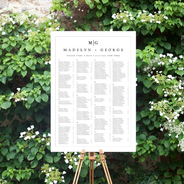 Modern Seating Chart Template, Minimalist Editable Instant Download Seating Plan, Templett, Digital Download, Wedding Seating Chart, #MDLN