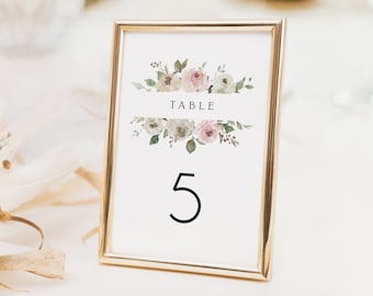 Pink Floral Wedding Table Number Template, Printable, Minimalist, Elegant, Blush, Editable, Digital Download, Instant Download, DIY, #PRIS