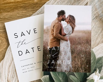 Double-Sided MODERN Photo Save the Date Template, Downloadable, Printable Save the Date, Editable, Instant Download, DIY, Templett, #KATE