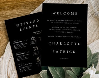 Wedding Itinerary Timeline Card Template, Printable Itinerary Template, Wedding Timeline, Modern Wedding Weekend Itinerary Template, #CHRLT