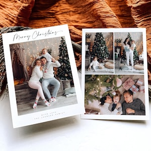 Moderne minimalistische kerstkaartsjabloon fotocollage, boho kerstkaart, kerstkaart vrolijk kerstfeest bewerkbare sjabloon