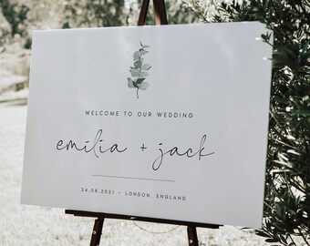 Minimalist Wedding Welcome Sign, Welcome Wedding Sign, Botanical Wedding Welcome Sign, Greenery Wedding Signs, Large Wedding Sign, #EMILIA