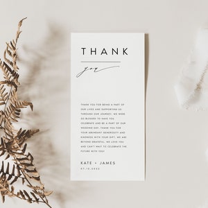 Elegant Thank You Flat Card Printable, Modern Wedding & Bridal Shower Note, Minimalist, Editable Template, INSTANT DOWNLOAD, Templett, #KATE