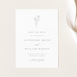 PRINTED + VERSAND Botanische Save the Date Karten, Minimalistische Kunst Hochzeit Save the Dates, Sparen Sie unser Datum Karte mit kostenlosen Umschlägen, #CATHER