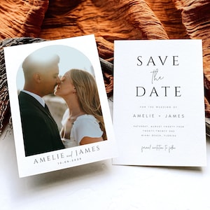 Photo Save the Date Template, Modern Save the Date Template, Minimal Save the Date, Boho Arch Save the Date Card, Editable Template, #AMELIE