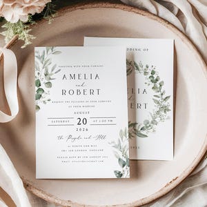Eukalyptus Hochzeitseinladung, Eukalyptus Hochzeitseinladung, Hochzeitseinladung mit Umschlag, Botanische Hochzeitseinladung #001