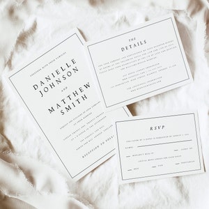 Minimalistische huwelijksuitnodigingsbundel, minimale uitnodigingssjabloonset, moderne uitnodigingssuite, elegante online RSVP, detailkaart, #DNLL
