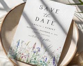 Wildflower Save the Date Card Template, Lavender Floral Canva Wedding Invite, Elegant Lilac Minimalist Editable Instant Download, AMELIA5