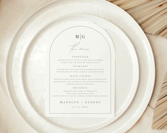 Minimalist ARCHED Wedding Menu Template, Script Wedding Dinner Menu, Printable, Digital Download, Reception Dinner Menu Editable, DIY, #MDLN