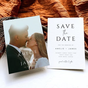 Photo Save the Date Invitation Template, Minimalist Save the Date, Minimal Save the Date, Boho Save the Date Cards Editable Template #AMELIE