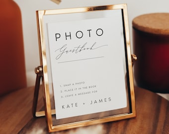 Photo Guestbook Sign Template, Modern Wedding Guest Book, 100% Editable Minimalist Sign, Instant Download, Templett, DIY 5x7 and 8x10, #KATE