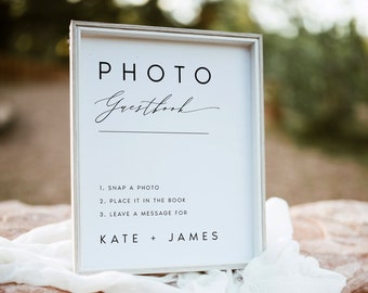Photo Guestbook Sign Template, Modern, Script, Minimalist Editable Tabletop Sign, Printable, Instant Download, DIY, Templett, #KATE