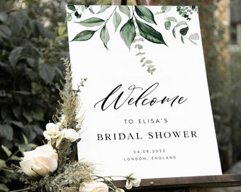 Greenery Bridal Shower Welcome Sign, Printable Eucalyptus Welcome Poster Template, Bridal Shower Decor, Instant Download, TEMPLETT, #ELISA