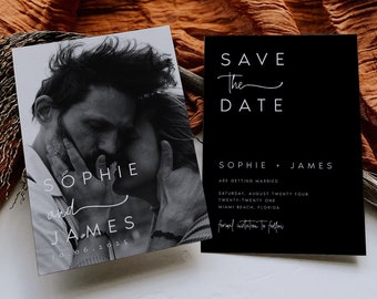 Double-Sided Black Photo Save the Date Template, Downloadable, Printable Save the Date, Editable, Instant Download, DIY, Templett, #SPHIE