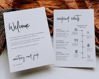 Modern Wedding Itinerary Template, Wedding Weekend Timeline, Schedule of Events, Editable, Printable, Digital Download, TEMPLETT, #CRTNY