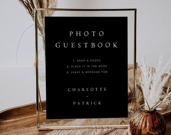 Modern Photo Guestbook Sign Template, Black, Script, Minimalist Editable Tabletop Sign, Printable, Instant Download, DIY, Templett, #CHRLT