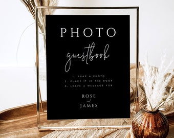 Photo Guestbook Sign Template, Modern Black Minimalist Editable Tabletop Sign, Printable, Instant Download, DIY, Templett, #RSE