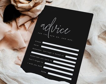 Modern Bridal Shower Advice Card Template, Black Wedding Advice Card for the Bride and Groom, DIY, Instant Download, Templett, #BRLLE