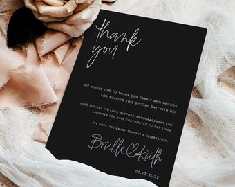 Modern Black Wedding Thank You Card Template, Minimalist Printable Thank You Cards, Calligraphy, Script, Instant Download, Templett, #BRLLE