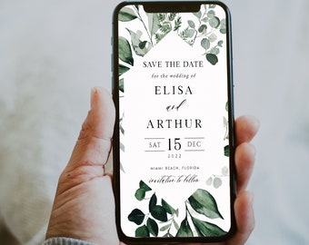 Greenery Wedding Electronic Invitation, Online Save the Dates, Eucalyptus, Evite, Digital, Text Invite, Editable, Instant Download, #ELISA