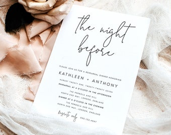 Modern Wedding Rehearsal Dinner Invitation Template Download, Editable Printable Wedding Invites, The Night Before Invite (Digital) KTLN