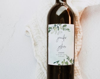 Wine Label Template, Foliage Greenery Eucalyptus Wine Labels, Bridal Shower Brunch Dinner Editable Printable Download Templates, #JNNFR