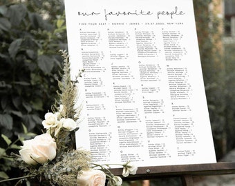 Editable Modern Seating Chart Template, Elegant Wedding Seating Chart Template, Our Favorite People Printable Seating Chart Sign, #BONNIE