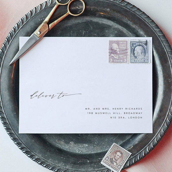 Envelope Address Template, Printable Wedding Envelope Template, Guest & RSVP Addressing, Modern Calligraphy Instant Download Editable, #KATE