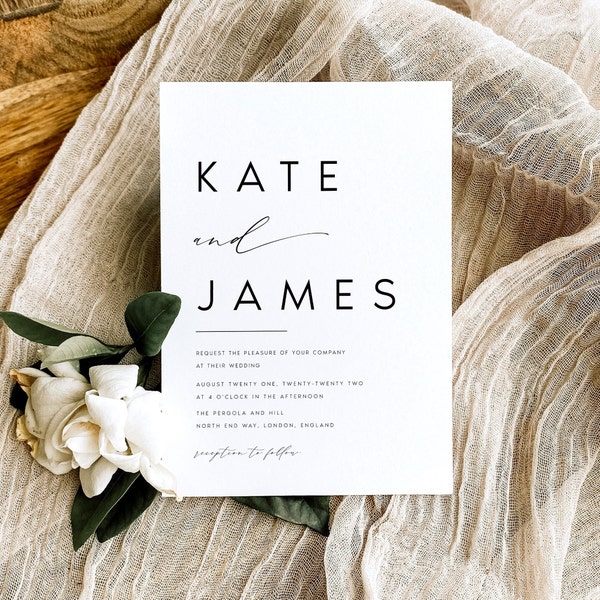 Modern Wedding Invitation Template, Minimalist, 100% Editable Template, INSTANT Download, Invite, Printable, DIY, Simple, Templett, #KATE