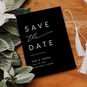 Minimal Save the Date Vorlagen-Download, benutzerdefinierte moderne einfache Save the Date-Karte, Templett druckbare schwarze Save the Date-Einladung, #NINA