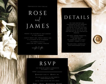 Minimalist Wedding INVITATION Set Template, Elegant 100% Editable Template, Instant Download, Invite, RSVP, Details Card, Templett, #RSE