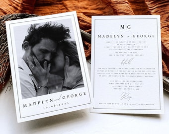 Minimalist Photo Wedding Invitation Set, Simple, Elegant Wedding Invite, Editable Template, Instant Download, DIY, Printable Invite, #MDLN