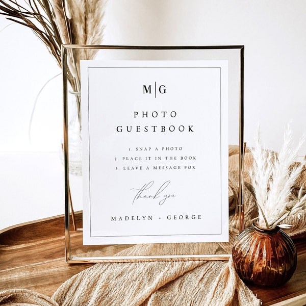 Photo Guestbook Sign Template, Modern, Script, Minimalist Editable Tabletop Sign, Printable, Instant Download, DIY, Templett, #MDLN