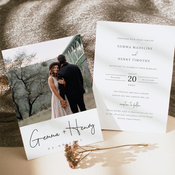 Minimalist Photo Wedding Invitation, Simple Modern Invite (Digital Download) - GMRVR