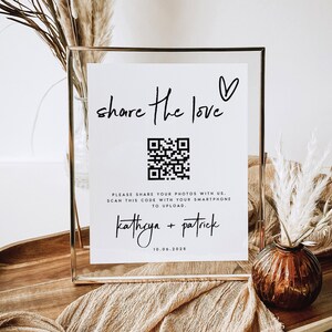 Teilen Sie die Liebe QR-Code-Zeichen Vorlage, 5x7 und 8x10 Fotoalbum Teilen QR-Code, Foto-Sharing-App, Google Fotos, bearbeitbar, Templett, #KTHR