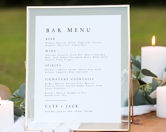 Modern Wedding Bar Menu Template, 8x10 Minimalist Bar Menu, Wedding Sign Templett Wedding Drink Sign Printable Template EDITABLE, #CATE