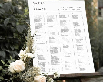 Minimalist Wedding Seating Chart Template, Modern Elegant Design (Digital Download) SRH