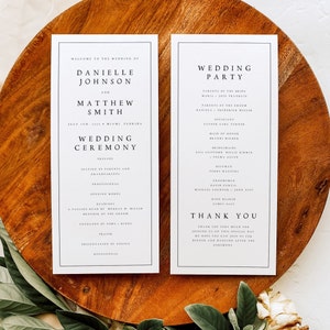 Plantilla de programa de boda moderno, Orden de servicio minimalista, Ceremonia imprimible, Tarjeta de programa DIY, Descarga instantánea, Texto editable, #DNLL