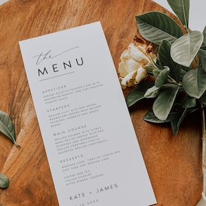 Classic Wedding Menu Template, Elegant Wedding Menu, Modern Script, Minimalist, Printable, Templett, Fully Editable, INSTANT Download, KATE image 5