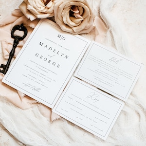 Minimalist Wedding Invitation Template Set, QR Code RSVP (Digital Download) #MDLN