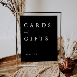 Letrero de tarjetas y regalos negros, imprimible, 5x7 y 8x10, plantilla para boda oscura, letrero de boda, edita con TEMPLETT, #BL69