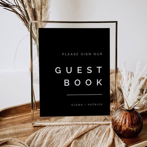 Black and White Guest Book Sign Template, Minimalist Modern Guest Book Sign, Self Editable Wedding Guestbook Sign Printable Templett, #ELNA