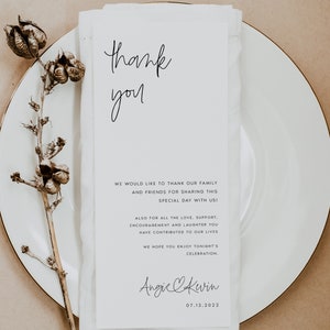 Modern Wedding Table Thank You Card Template, Minimal Printable Thank You Cards, Calligraphy, Script, Instant Download, Templett, ANGIE image 2