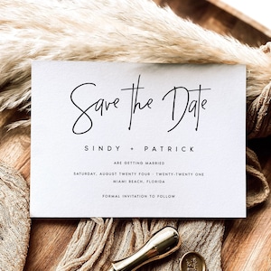 Convites Save the Date minimalistas, convites de casamento modernos impressos, convites de casamento em papel texturizado com envelopes - SNDY