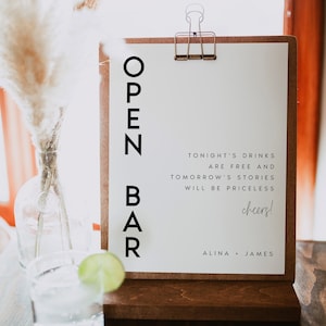 Wedding Open Bar Sign Template, Wedding Bar Sign, Modern Minimalist Wedding Signs, Alcohol Drink Sign, DIY, Editable, Templett, #ALINA