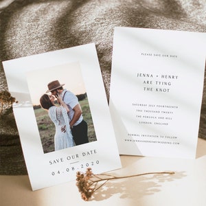 Doppelseitiges minimales Foto Save the Date Vorlage, herunterladbares, druckbares Save the Date, 100% bearbeitbares, sofortiges Herunterladen, DIY, Templett