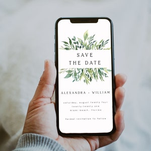 Rustic Save the Date Evite Template, Minimalist Greenery Digital Invite, Electronic Save the Date, Electronic Invite Instant Download, #ALXD