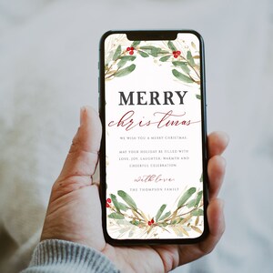 Modelo eletrônico de saudação de Feliz Natal, cartão de Natal digital, download instantâneo, smartphone, mensagem de texto, edite com TEMPLETT, #THOM