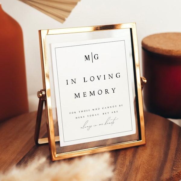 In Loving Memory Sign Template, Modern Wedding Sign Printable, 5x7 and 8x10, Wedding Template, Wedding Sign, Edit with TEMPLETT, #MDLN